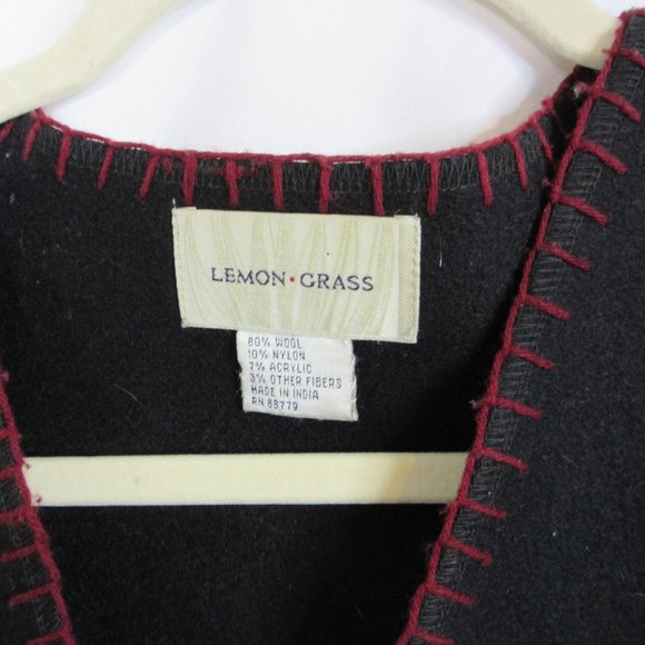 Lemon Grass Vest Vintage Black Fall Wool Blend Appliqued Flowers Autumn Medium - Picture 8 of 10